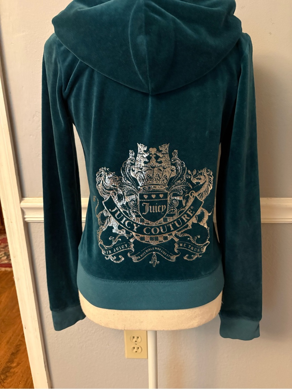 Y2K Juicy Couture Teal Velvet Zip Hoodie with J Zipper Pull (runs small) Med - Picture 4 of 10